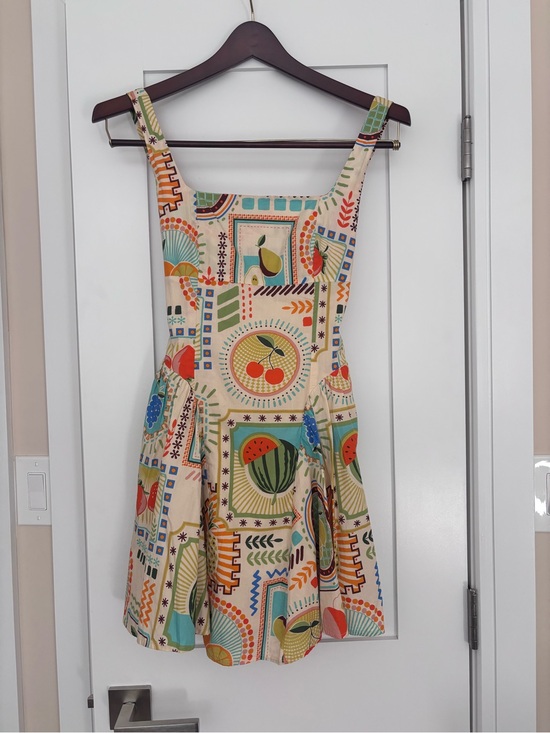 Moon River Dresses & Skirts - Cream Fruit Print Mini Dress with Square Neckline
